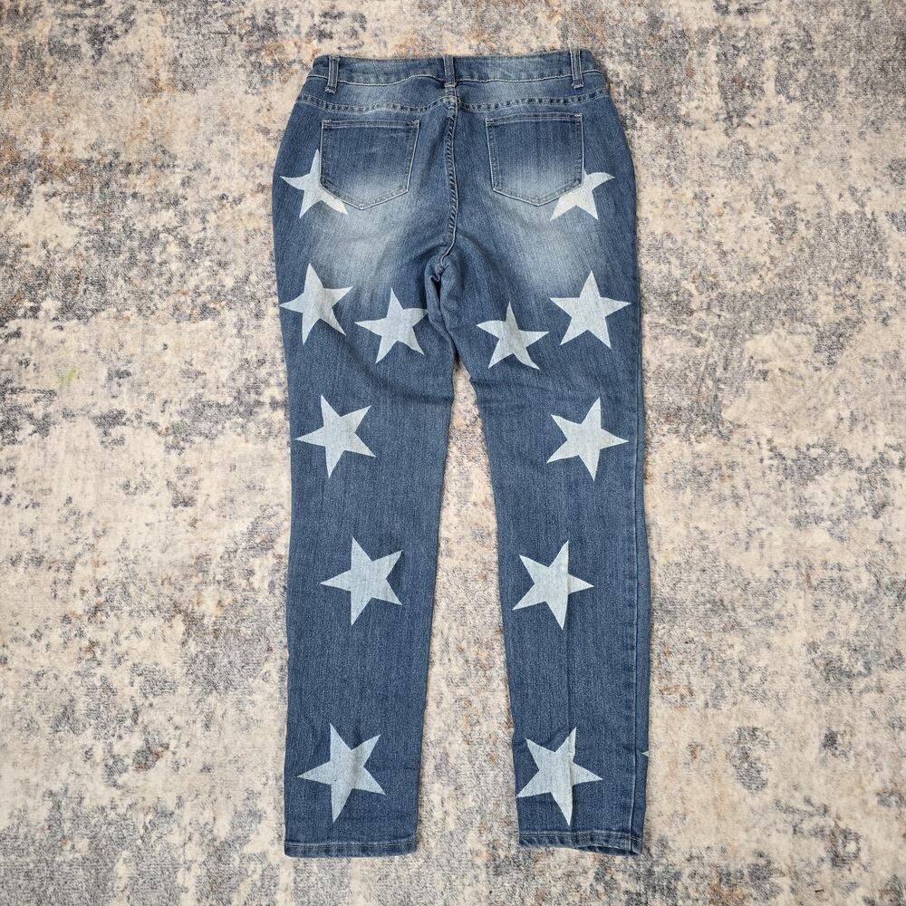 Ashley Stewart Jeans Womens 14 Blue Stretch Star Print Denim July 4th Patriotic - Picture 4 of 5